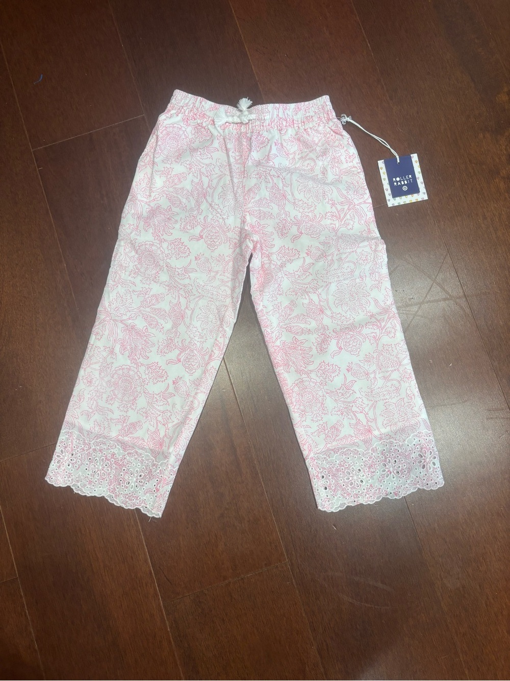 Roller Rabbit Girls Pink Floral Lace-Hem Pajama Pants